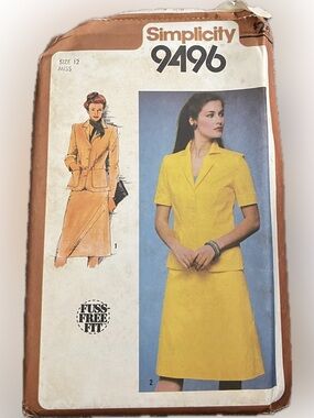 🍄Vintage New Simplicity 9496 Uncut Pattern Unlined Skirt Suit Sewing Size 12